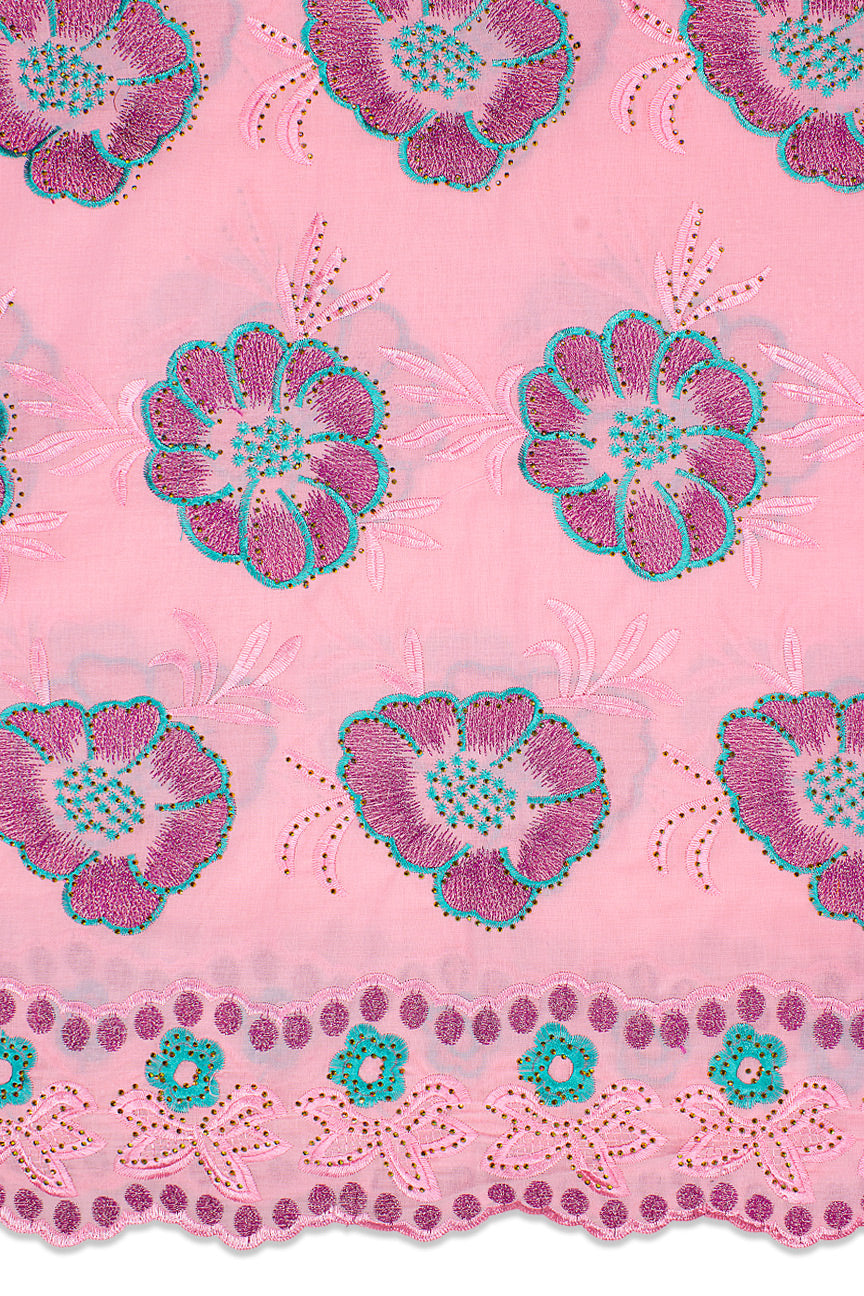 IRE636-BPK - Voile Lace - Baby Pink, Sea Green & Magenta