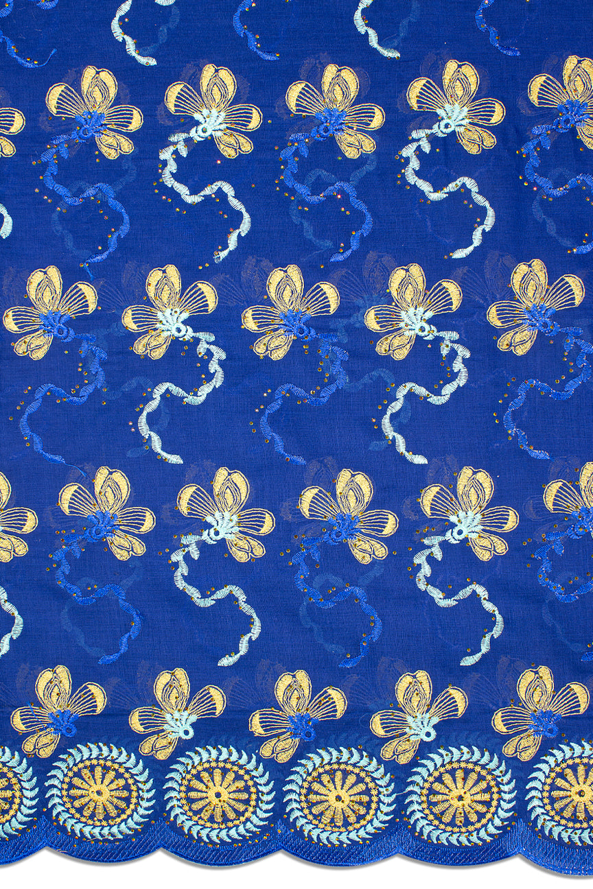 IRE637-RBL - Voile Lace - Royal Blue, Aqua & Light Gold