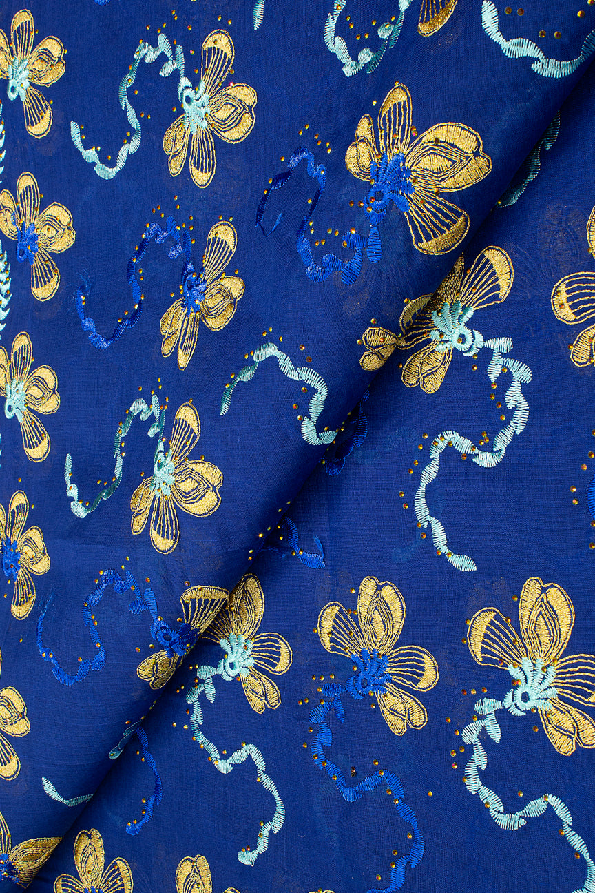 IRE637-RBL - Voile Lace - Royal Blue, Aqua & Light Gold