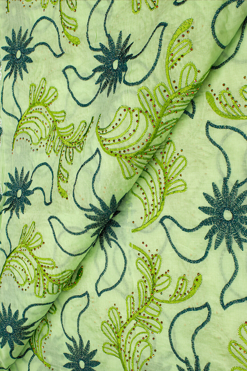 IRE638-GRN - Voile Lace - Light Green, Teal & Leaf Green