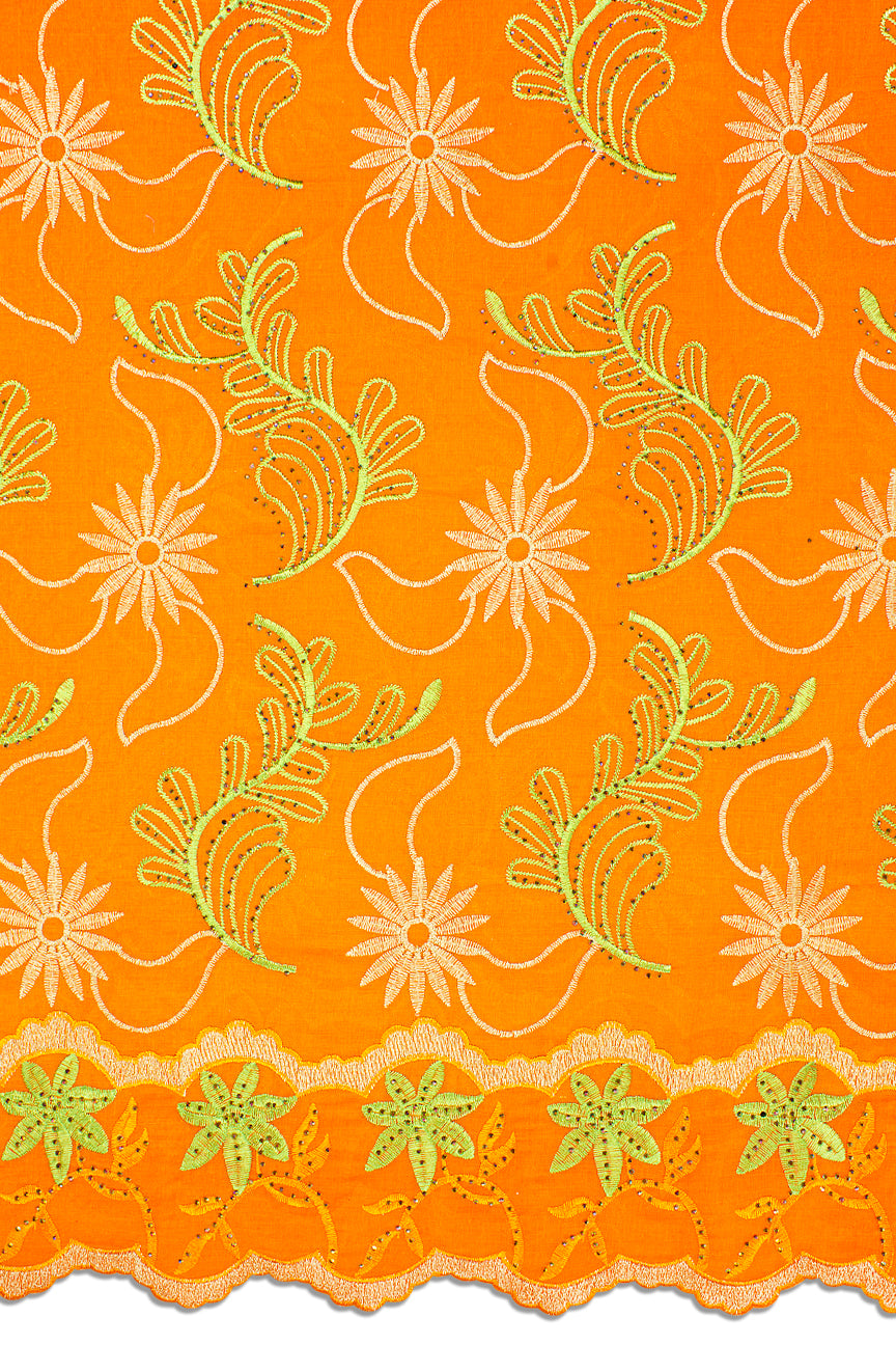 IRE638-ORA - Voile Lace - Orange, Leaf Green & Light Gold