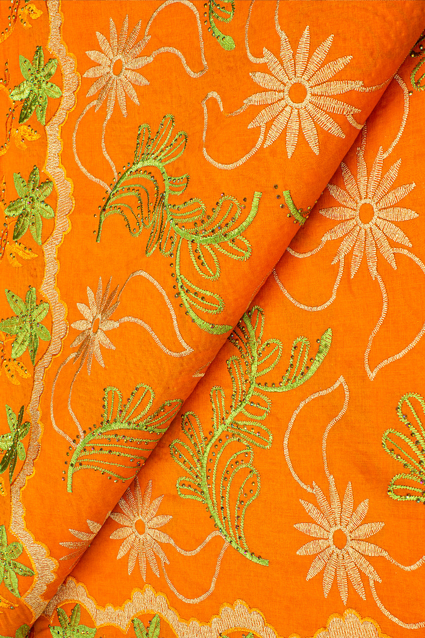 IRE638-ORA - Voile Lace - Orange, Leaf Green & Light Gold