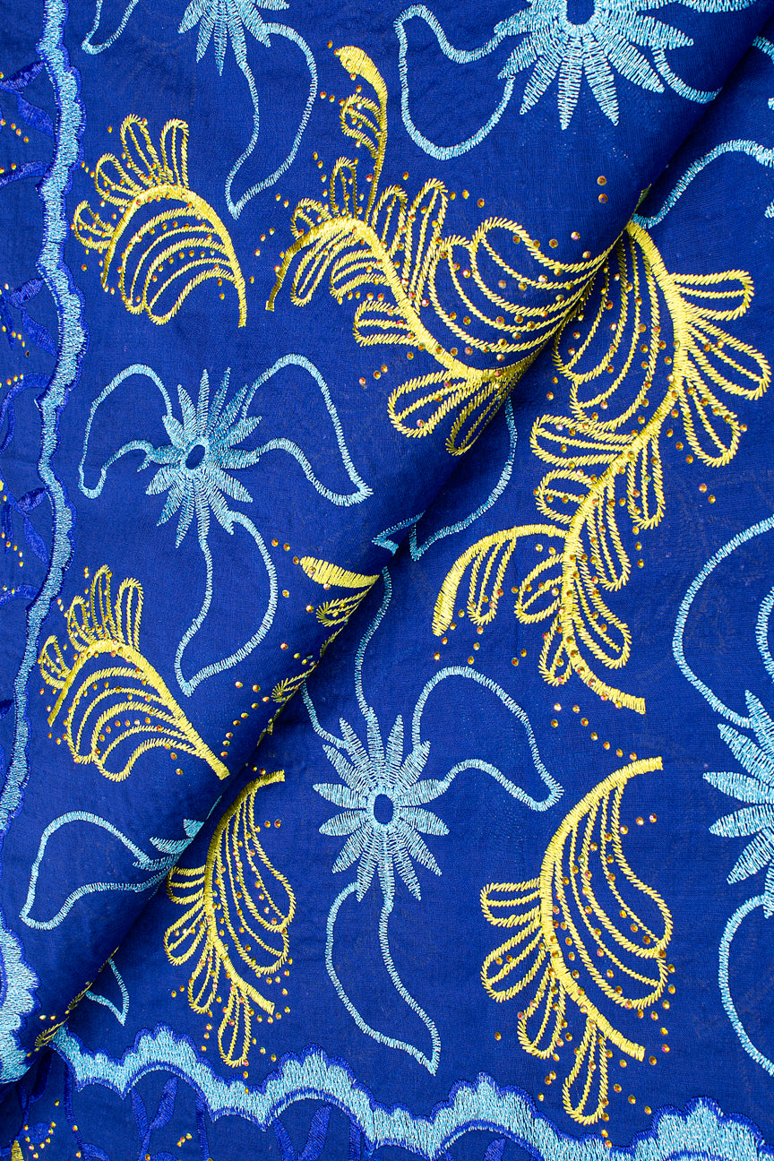 IRE638-RBL - Voile Lace - Royal Blue, Turquoise Blue & Light Gold