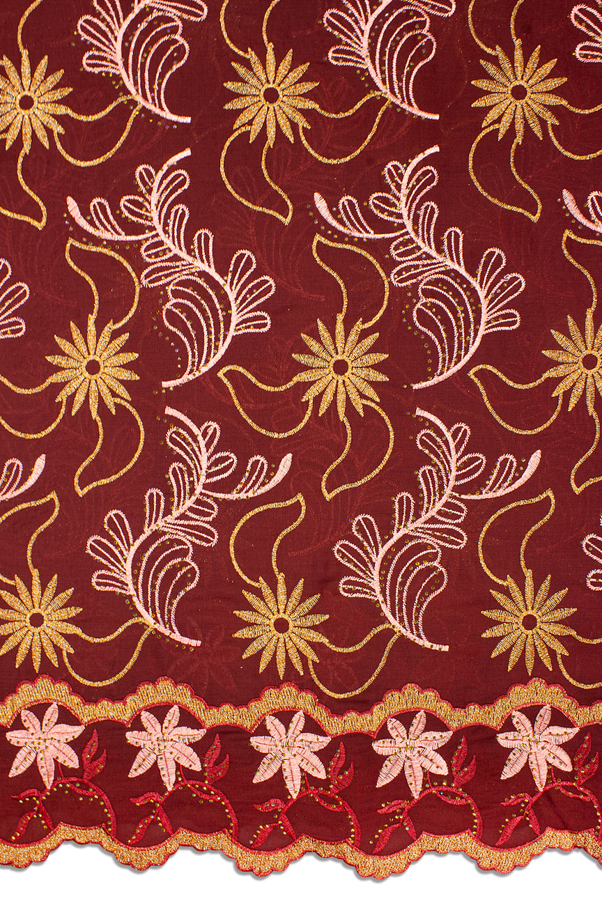 IRE638-WIN - Voile Lace - Wine, Bronze & Peach