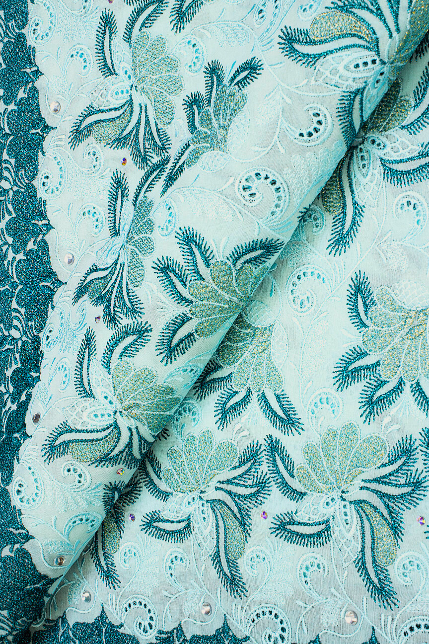 OCL193-ATL - Big Voile Lace, Made In Austria - Aqua & Teal