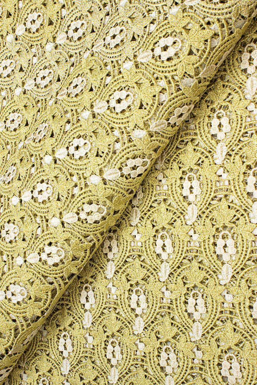 OCL194-GLD - Big Guipure Lace, Made In Austria - Gold & Beige