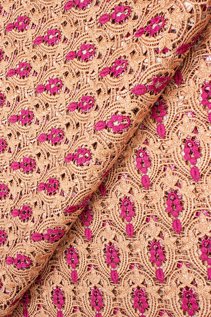 OCL194-PCC - Big Guipure Lace, Made In Austria - Peach & Cerise Pink