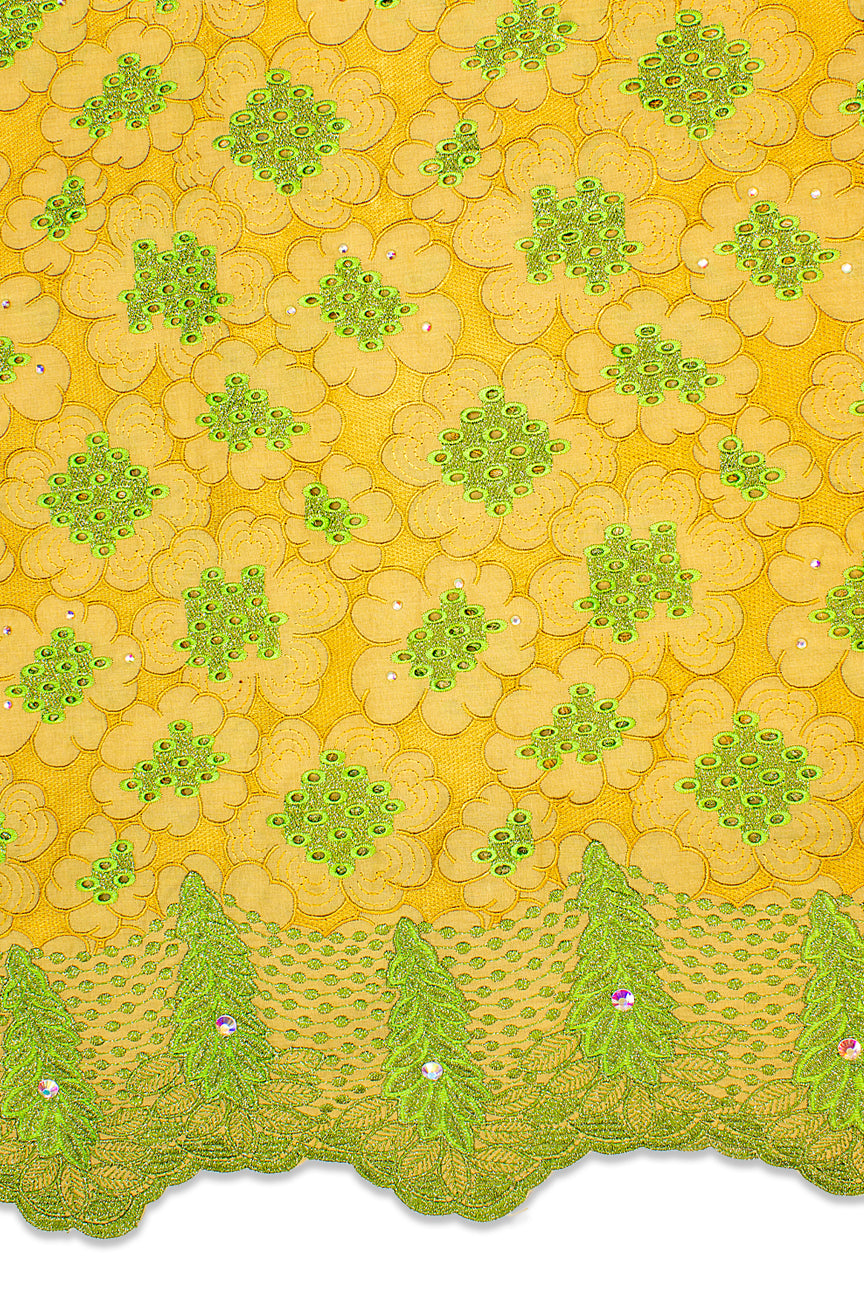 PSL047-GGN - Premier Swiss Voile Lace - Gold & Leaf Green