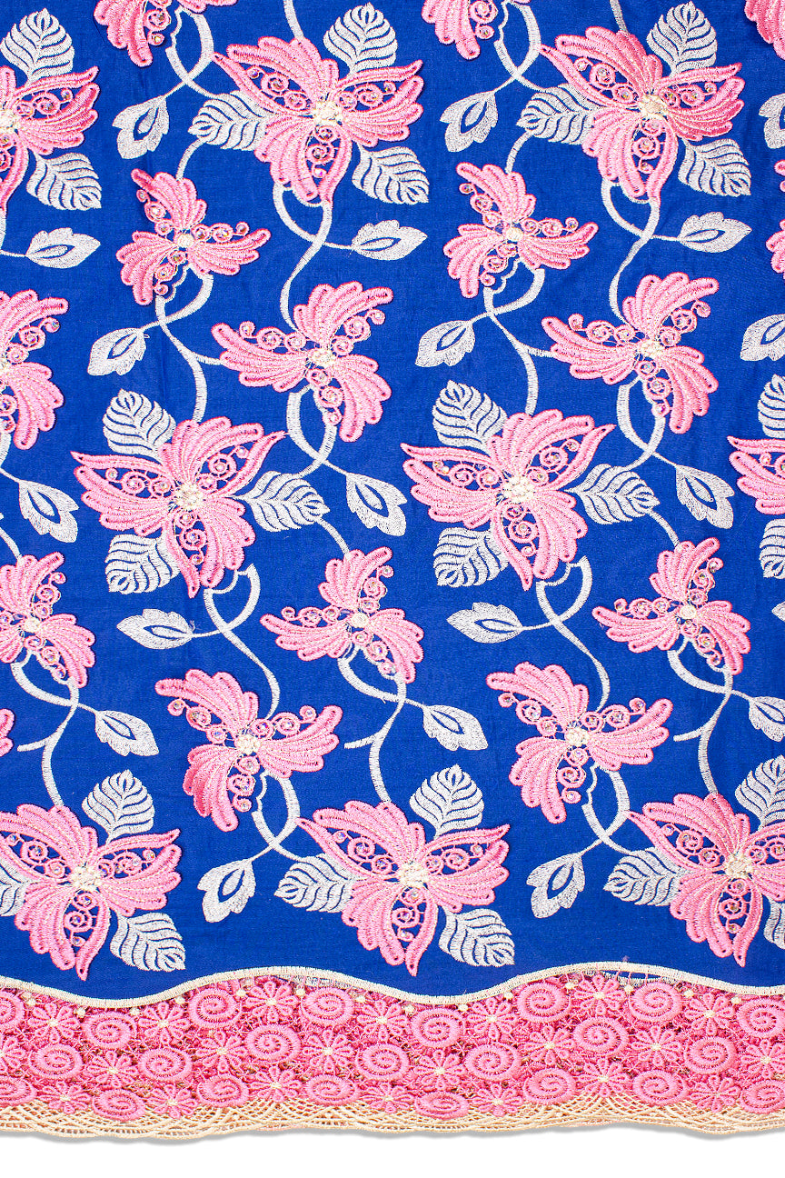 PSL055-RBL - Premier Swiss Voile Lace with Appliqué - Royal Blue, Pink & Silver