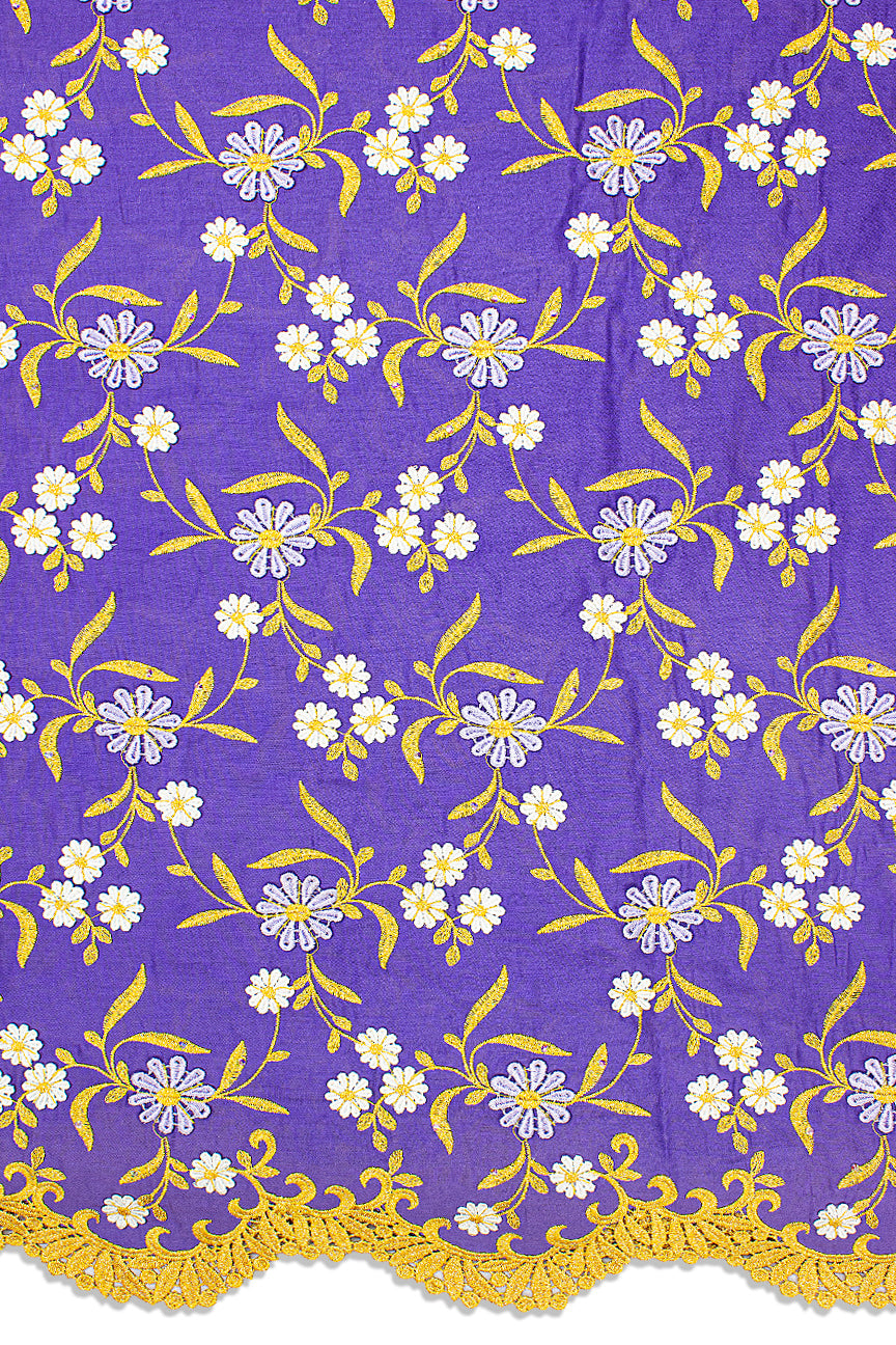 PSL058-LAV - Premier Swiss Voile Lace, Handcut Appliqué - Lavender & Gold