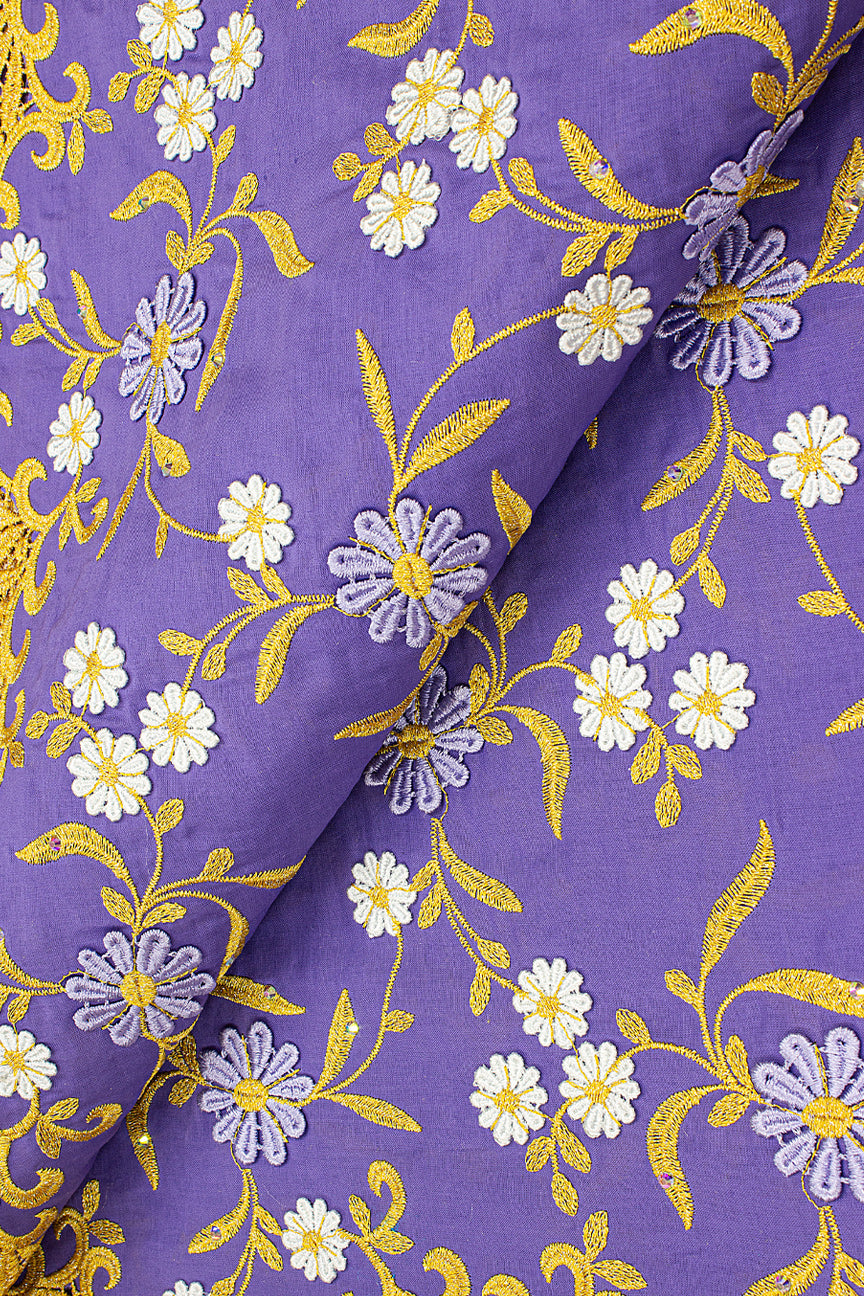 PSL058-LAV - Premier Swiss Voile Lace, Handcut Appliqué - Lavender & Gold