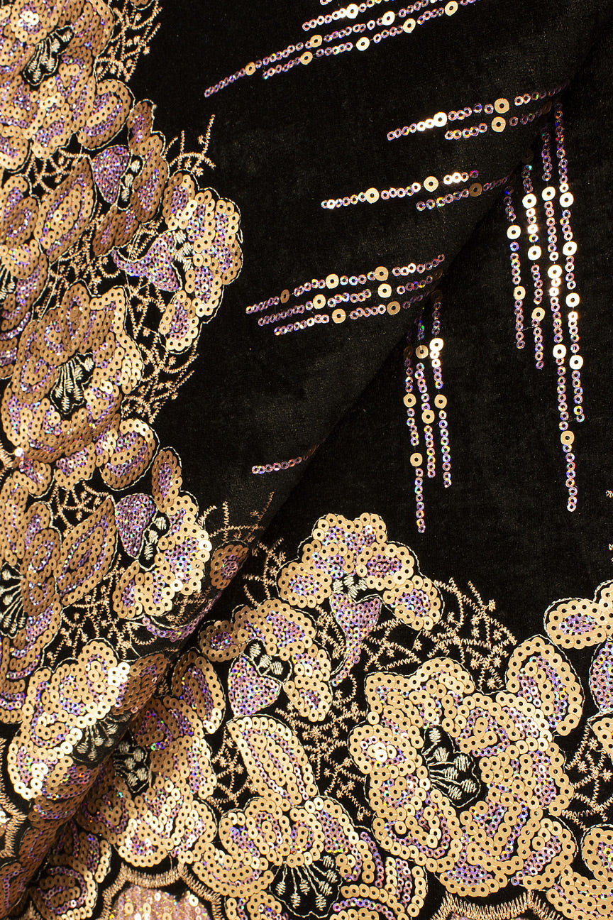 SQL062-BPK - Sequined Velvet Lace, Net Border on One Side - Black & Pink