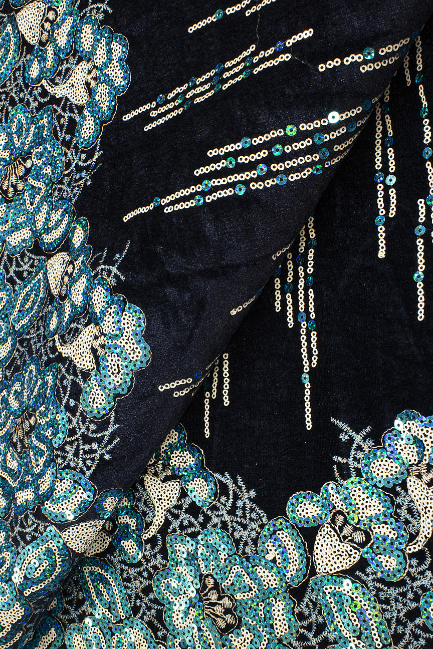 SQL062-NVB - Sequined Velvet Lace, Net Border on One Side - Navy & Turquoise