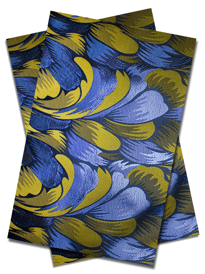 DGI007-GYB - Premium Damask Gele & Ipele (2pc set) - Golden Yellow & Blue