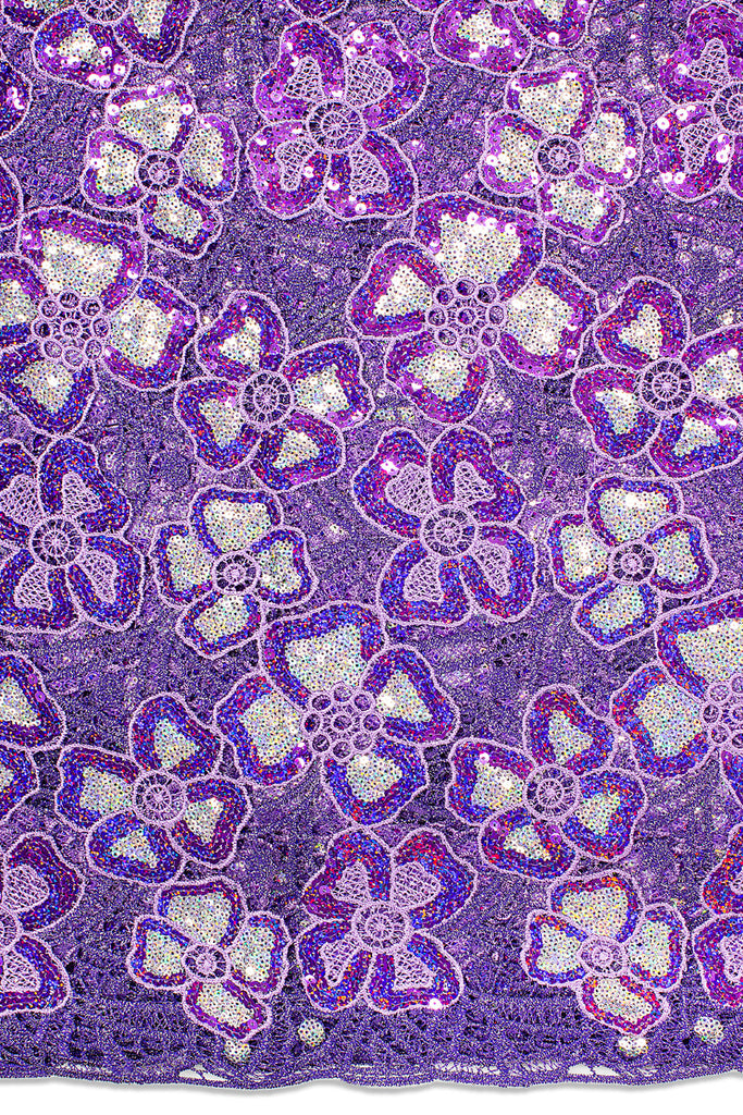 GPR090-PUR - Sequined Guipure Lace - Purple & Ash